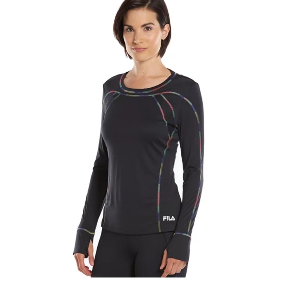FILA women's Black Fila Sport POP Stitch crew neck long sleeve tshirt size XS